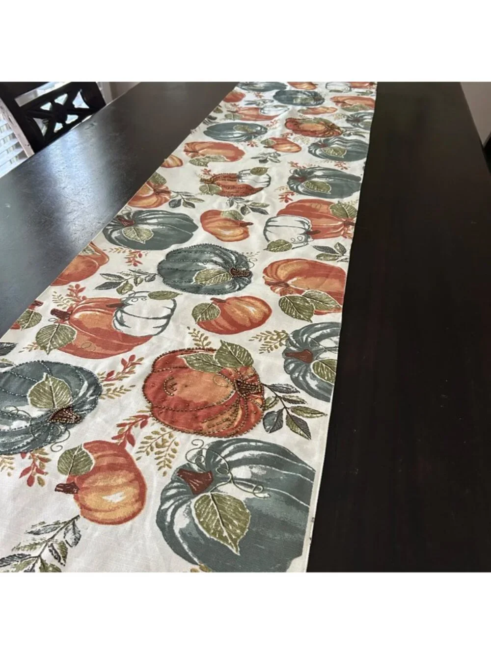 Rachel Zoe Table Runner Pumpkins Fall Autumn Festive Decor Beaded